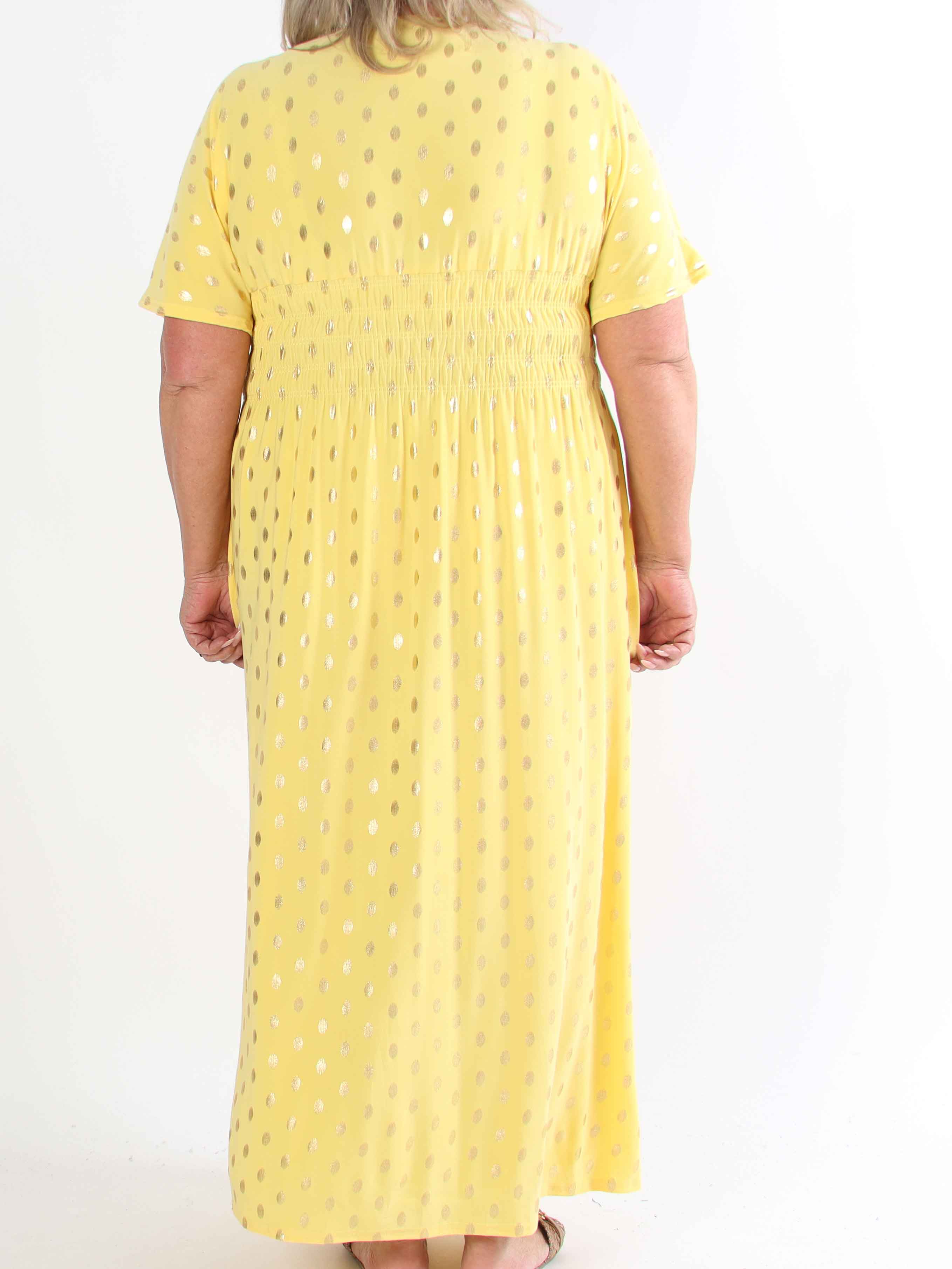 Pams Dot - Lång stretchig plus size-klänning med prickig detalj